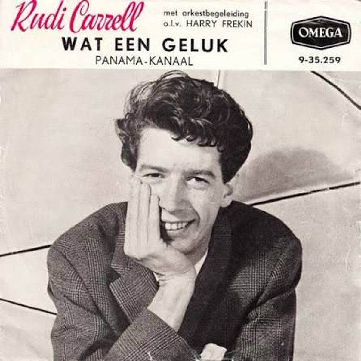Schallefhoes met Rudi Carrell titel, orkestbegeleiding Harry Frekin en foto man met glimlach